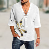 Mens Vintage  T-shirt Summer Top Casual Blouses Shirts Half Sleeve Cotton Linen Shirts Men Loose Baggy Shirt Silk Chemise Homme
