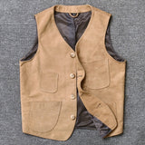 Foesce Real Leather Vest Men Vest Pure Cowhide Real SheepSkin Leather Jackets Men Vintage Autumn Motocycle Jacket 4XL Jaqueta