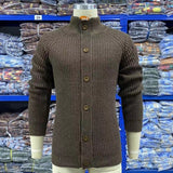 Spring Men's Elegant Trendy Knitted Cardigan Tops High Quality Stand Collar Male Fashion Mature Sweaters Vintage New