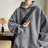 Foesce -Men's Streetwear Vintage Embroidered Suede Hooded Sweatshirt High Quality Hoodie Fashion Hip hop Unisex Pullover Y2k Clothe
