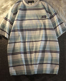 Foesce Preppy Striped T-shirt Summer New American Vintage Simple Label T-shirt Classic Short-sleeved Tees Men Loose Streetwear