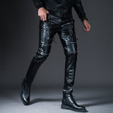 Foesce New Winter Spring Mens Skinny Biker Leather Pants Fashion Faux Leather Motorcycle Trousers For Male Trouser Stage Club Wear