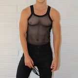 Foesce Nightclub Sexy Transparent Mesh Tank Tops Men Streetwear Fashion Slim Straps Sleeveless Vest Summer Mens See Through Camisoles
