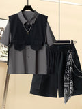 Gothic Men Suits Cargo Vest + Shirt + Shirts 3 Pieces Set Summer Clothes Punk Preppy Streetwear Casual Outfit Men Fashion Trend