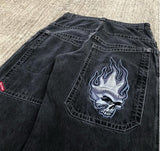 Foesce Y2K American summer hip-hop pocket skull print men's high street loose ins trend beach sports denim neutral five-point pants men