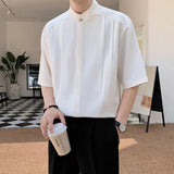 Foesce Round Neck Temperament Man Simplicity Shirts Solid Color Short Sleeve Handsome Button Korean Fashion Casual Men's Clothing