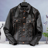 Fashion wholesales quality cowhide jacket.Men plus size rider slim genine leather coat.sales leather cloth.