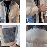 Fake Two-piece Contrast Lapels Jacket Men Winter Korean Trend  Short Jacket Men Top Quality Solid Color Thick Coat Snow Parka
