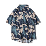 Sycpman Oversized Mens Shortsleeve Shirts Summer Loose Casual Cardigan Creative Printing Streetwear Japanese Men Clothing