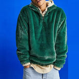 Y2K Men Fleece Hoodie Sweater Fashion Zip-up Stand Collar Solid Pullovers Fall Winter Warm Mens Clothes Casual Loose Woolen Tops