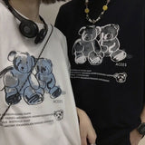 Kawaii punk shirt Harajuku bf Japan cartoon bear print short-sleeved t-shirt men women Korean oversize couple streetwear tops