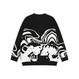 Foesce Lovers Print Spliced Streetwear Retro Pullover Men's Sweaters Round Neck Hip Hop Harajuku Knitted Autumn Clothes Oversized