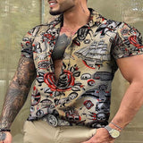 Men's Vintage Shirts  Spring Summer Casual Short Sleeve Button Lapel Loose Shirt For Men Clothes Fashion Graphic Print Tops