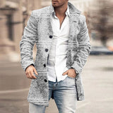 Winter Men Fashion Graphic Printing Woolen Coats Leisure Turn-down Collar Button-up Long Sleeve Jacket Mens Fall Trend Outerwear