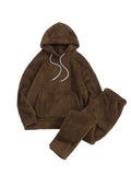 Foesce Men's Hoodie Outfit Solid Fluffy Fleece Sweatshirts with Trouser Two Piece Set Fall Winter Streetwear Hooded Hoodie Suits