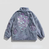 Vintage skull embroidered lamb fleece jacket men's winter new king size zipper casual top cotton cotton zipper cardigan