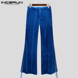 Foesce Sexy Fashion Slit Long Pants Men's Loose Pleuche Bell-bottoms Male Solid Comfortable Hot Sale Slack Trousers S-5XL