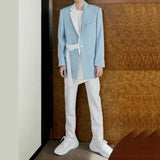 Foesce Blue and White Splicing Casual Slim Suit Suit Male Elegant Gentleman Business Slim All-match Fashion Casual Two-piece Suit