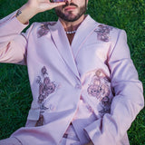 Men Suits Coat Spring Autumn Flower Print Slim Blazers Coat Men Long Sleeve Double Breasted Turn-down Collar Cardigan Blazers