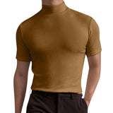 Spring Summer Men's Short Sleeve Cotton Casual Men's T-shirt High Collar Shirt Male Breathable Shirts S-3XL