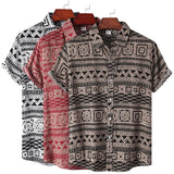 Men's Plus Size Loose Summer Short Sleeve Shirt Vintage Geometric Hawaiian Beach Male Shirts Casual Blouse For Men