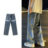 Men Jeans Wide-leg Straight Jeans Hole Ripped Streetwear All-match Denim Trousers Mens Loose Casual Fashion Harajuku Pants