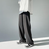 Foesce New Men's Clothing Solid Color Straight Fashion Korean Elastic Waist Young Style Casual Loose Comfortable Wide Leg Pants