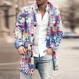 Winter Men Fashion Graphic Printing Woolen Coats Leisure Turn-down Collar Button-up Long Sleeve Jacket Mens Fall Trend Outerwear