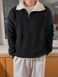 Half High Neck Zipper Men's Sweater Autumn Korean Loose Fashion Warm Long Sleeve Male Pullover Casual Lapel