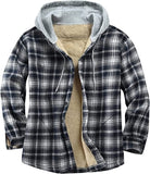 Men's Flannel Shirts Jacket Fleece Lined Plaid Coat Button Up Shirt Hoodie Winter Outwear