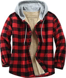 Men's Flannel Shirts Jacket Fleece Lined Plaid Coat Button Up Shirt Hoodie Winter Outwear