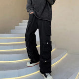 Stylish Men Cargo Pants Retro Men Mopping Pants Loose Relaxed Fit Buttons Pants  Dressing