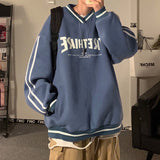 American Vintage Brand Letter Printed Sweatshirt V Neck Loose Sweatshirt Women Men Long Sleeve Street Autumn Casual Top