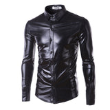 Foesce Night Club Wear Men's Dress Shirts Camisa Social Brand Slim Long Sleeve Shirt Men Coated Metallic Button Down Black Shirts