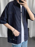 Foesce Military Cargo Shirts Mens Cotton Casual Hansome Short Sleeve Work Streetwear Muti Pocket Summer Safari Style Solid Blouses