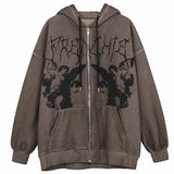 Y2k Zip Up Hoodie Women Hip Hop Heart Graffiti Letter Print Hooded Sweatshirts Female Harajuku Goth Punk Jacket Coats Streetwear