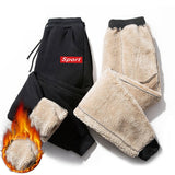 Men Fleece Warm Cargo Pants Autumn Winter Casual Loose Print Drawstring Sports Trousers Male Thermal Lambswool Sweatpants