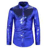 Foesce Night Club Wear Men's Dress Shirts Camisa Social Brand Slim Long Sleeve Shirt Men Coated Metallic Button Down Black Shirts