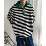 Winter Striped Lapel Sweater Men Warm Fashion Casual Knitting Pullover Men Korean Loose Long Sleeve Sweater Mens Jumper Clothes