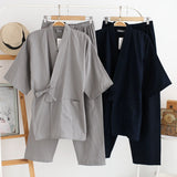 Mens Pajamas Sets Cotton Kimono Pijama Hombre Pyjama Homme Soft Home Wear 2 Pieces Sleepwear Japanese Style