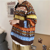 Men's Fashion Colorblock Knit Sweater Winter New Thickened Pullover Harajuku Round Neck Loose Shirt Jacket Men Korean Clothes