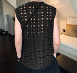 Foesce Men Tank Tops Hollow Out Zipper O-neck Sleeveless Streetwear Sexy Casual Vests Korean Fashion Men Clothing S-5XL
