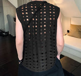 Foesce Men Tank Tops Hollow Out Zipper O-neck Sleeveless Streetwear Sexy Casual Vests Korean Fashion Men Clothing S-5XL