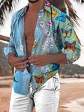 Summer Casual Mens Beach Shirts Vintage Pattern Printed Long Sleeve Turn-down Collar Tops For Men Spring Fashion Streetwear