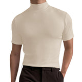 Spring Summer Men's Short Sleeve Cotton Casual Men's T-shirt High Collar Shirt Male Breathable Shirts S-3XL