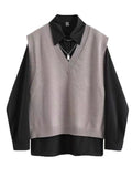 New Spring Autumn 3 Piece Set Women Streetwear Knitted Vest+Long Sleeve Shirt+Harajuku BF Loose Cargo Pants Women