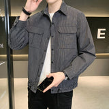 Men's Jackets Spring New Male Thin Striped Coats Tops Korean Fashion Lapel Casual Slim Fit Plaid Shirt Jacket Clothing