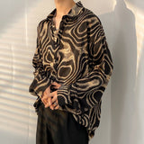 Fashion Printed Lapel Button Casual Shirt Men's Clothing Autumn New Loose Korean Tops Long Sleeve All-match Blouse