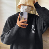 Foesce Autumn Winter Men's Sweater Mock Neck Waffle Bear Graphic Male Knitted Pullovers Casual Harajuku Clothing