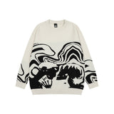 Foesce Lovers Print Spliced Streetwear Retro Pullover Men's Sweaters Round Neck Hip Hop Harajuku Knitted Autumn Clothes Oversized